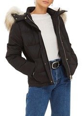 Topshop Jerry Faux Fur Trim Puffer Jacket in Black at Nordstrom