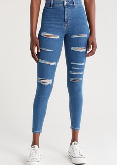 Topshop Joni Distressed Jeans in Mid Blue at Nordstrom Rack