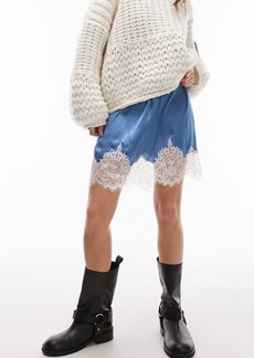 Topshop Lace Hem Satin Skirt