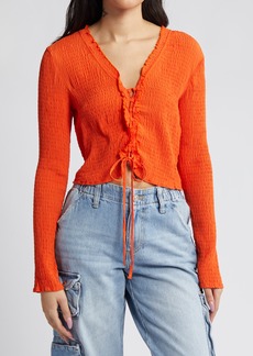 Topshop Lace-Up Textured Long Sleeve Blouse in Orange at Nordstrom Rack