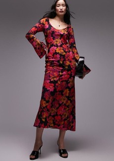 Topshop Lea Floral Long Sleeve Midi Dress