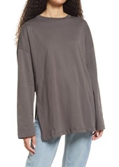Topshop Long Sleeve Cotton Skater Shirt in Charcoal at Nordstrom