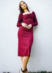 Topshop long sleeve dress with ruched waist in burgundy