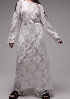 Topshop Long Sleeve Floral Lace Cover-Up Maxi Dress