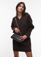 Topshop Long Sleeve Rib Sweater Dress in Brown at Nordstrom