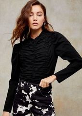 Topshop long sleeve ruched top in black