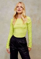 Topshop long sleeve ruched top in yellow