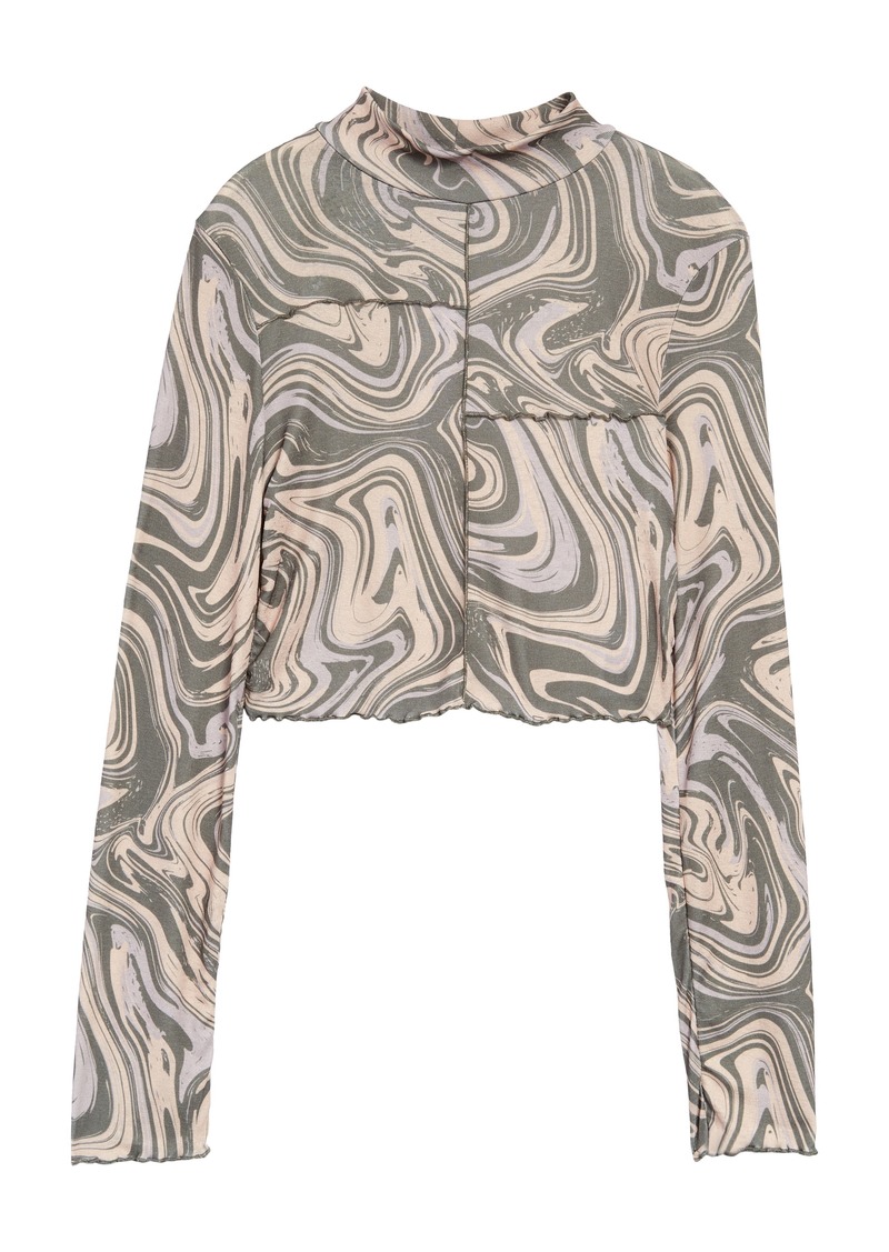 Topshop Marble Swirl Seamed Long Sleeve Top in Mid Green at Nordstrom
