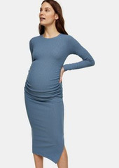 Topshop Maternity ruched side midi dress in indigo