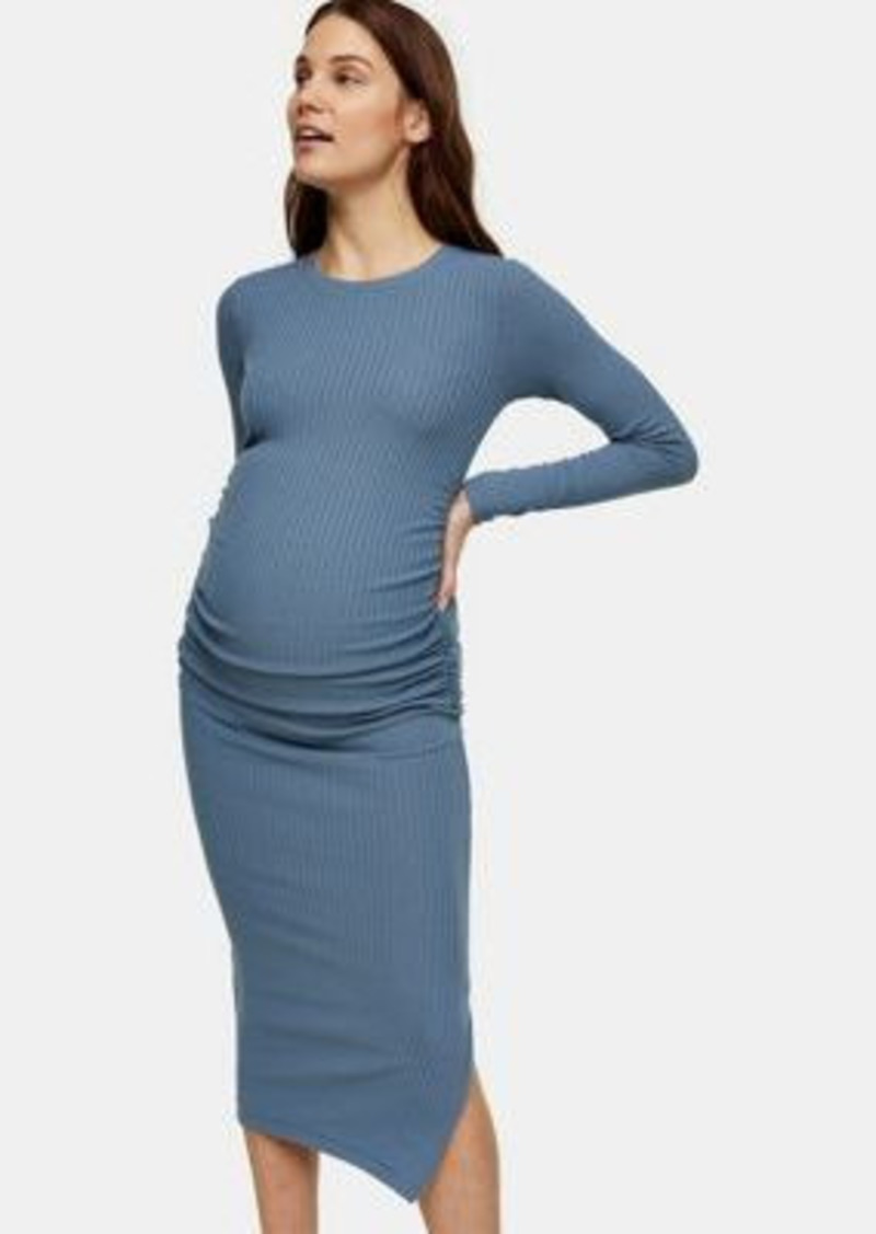 Topshop Maternity ruched side midi dress in indigo