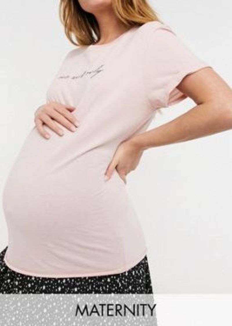 Topshop Maternity slogan tee in pink