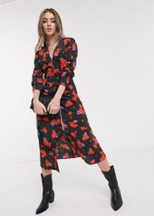 Topshop midi dress with v-neck in spot and floral print