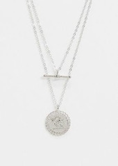 Topshop multi row necklace with t bar and coin in silver