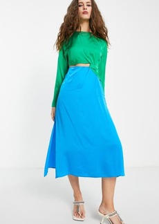 Topshop Occasion Colorblock Cutout Long Sleeve Dress in Green at Nordstrom