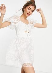 Topshop organza dress with cutout detail in white