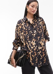 Topshop Oversize Animal Print Button-Up Shirt