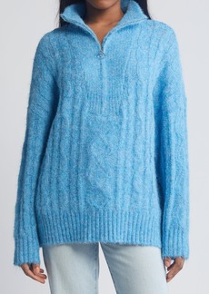 Topshop Oversize Cable Knit Sweater in Mid Blue at Nordstrom Rack