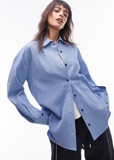 Topshop Oversize Check Textured Cotton Button-Up Shirt