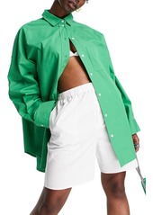 Topshop Oversize Cotton Poplin Button-Up Shirt in Light Green at Nordstrom