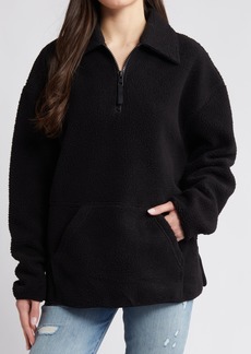 Topshop Oversize Half Zip Textured Fleece Pullover in Black at Nordstrom Rack