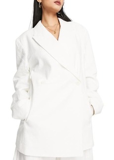 Topshop Oversize Linen Blazer in White at Nordstrom