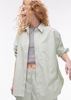 Topshop Oversize Stripe Cotton Button-Up Shirt