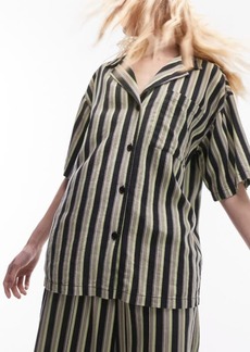 Topshop Oversize Stripe Linen Blend Camp Shirt