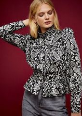 Topshop paisley high neck blouse in monochrome