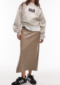 Topshop Paneled Faux Leather Midi Skirt