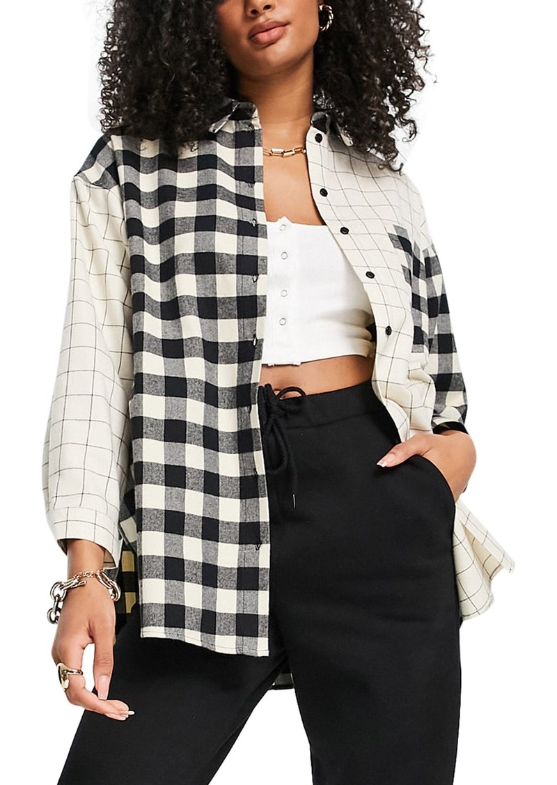 Topshop Patchwork Button-Up Shirt in Black at Nordstrom