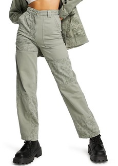 Topshop Patchwork Straight Leg Cotton Twill Pants in Khaki at Nordstrom