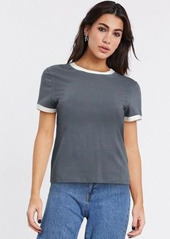 Topshop piped edge t-shirt in charcoal