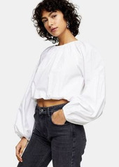 Topshop poplin cropped blouse with bubble hem in white