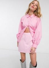 Topshop poplin ruched back blouse in pink