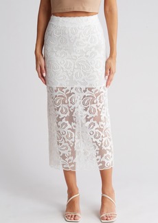 Topshop Premium Lace Detail Midi Skirt in Ivory at Nordstrom Rack