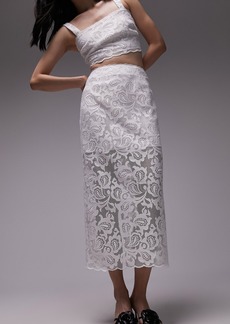 Topshop Premium Lace Detail Midi Skirt in Ivory at Nordstrom Rack