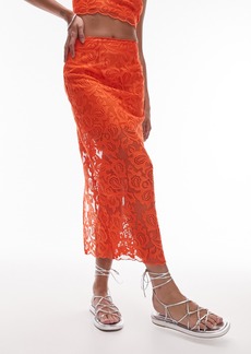 Topshop Premium Lace Midi Skirt in Orange at Nordstrom Rack
