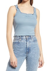 Topshop Pretty Lettuce Hem Cotton Camisole in Mid Blue at Nordstrom