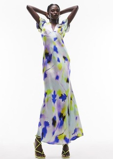 Topshop Print Ruffle Sleeve Maxi Dress