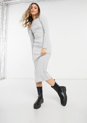 Topshop puff sleeve ribbed midi dress in gray heather