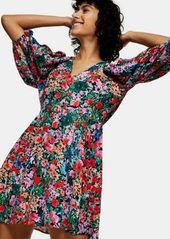 Topshop puff sleeve v-neck mini dress in bright florals