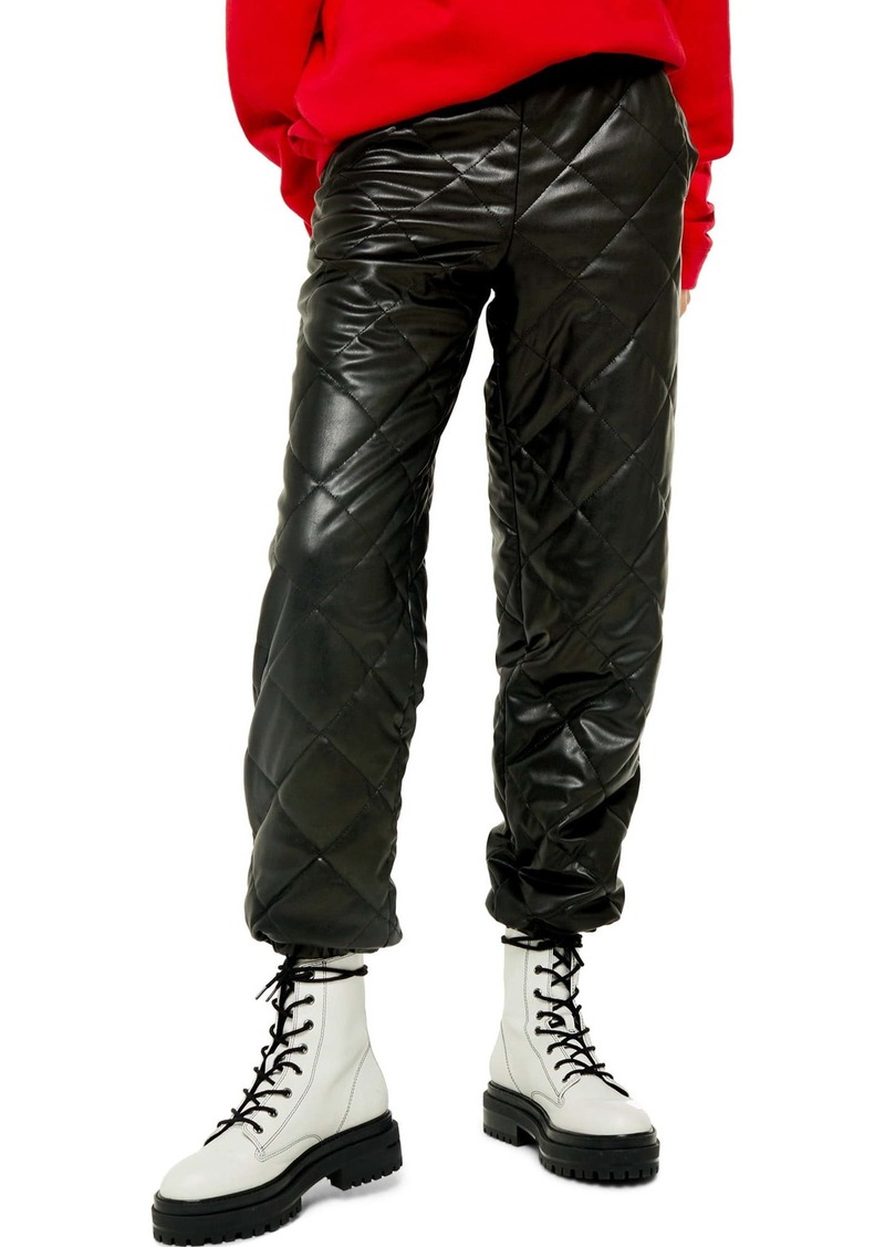 faux leather jogger trousers