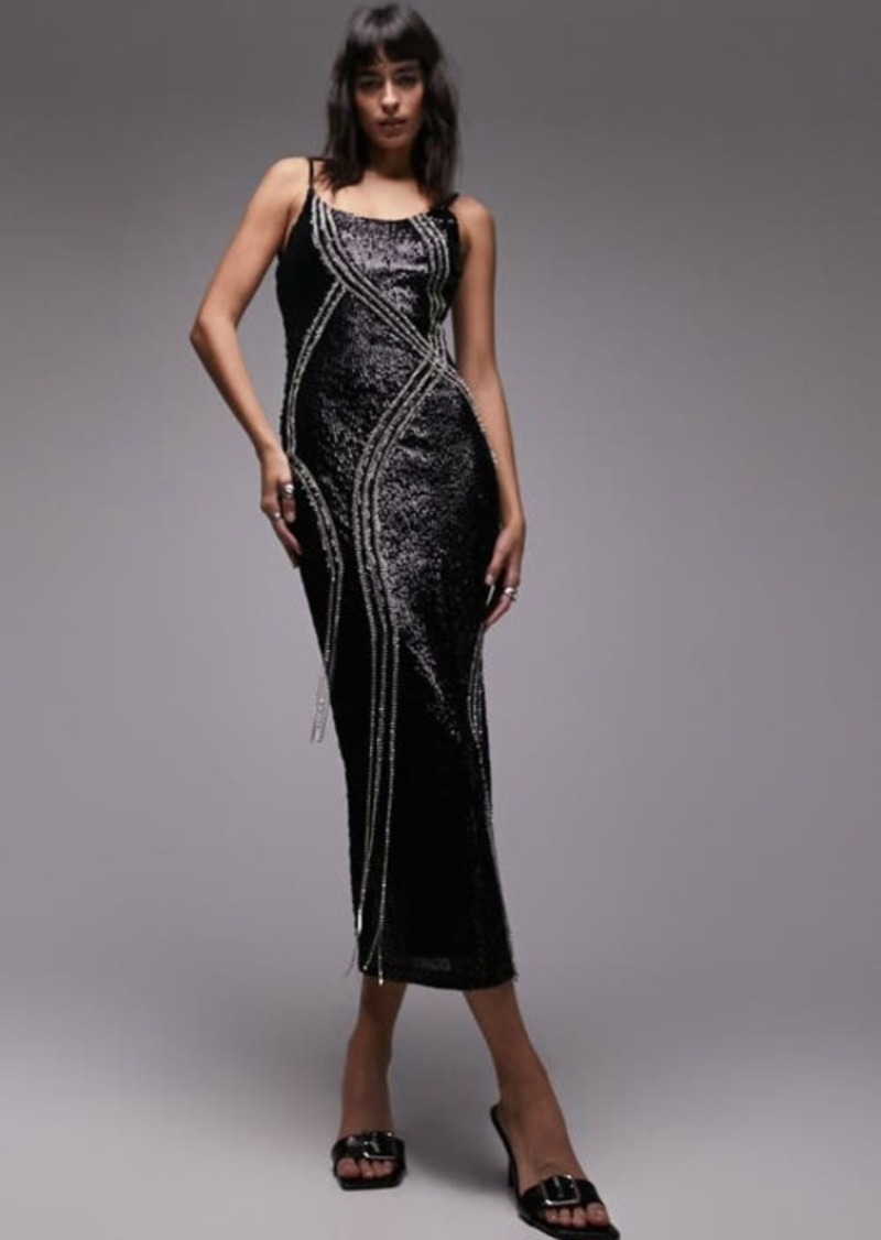 Topshop Rhinestone Embellished Sequin Midi Dress