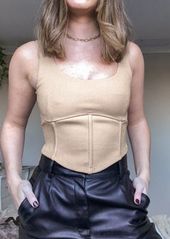 Topshop ribbed corset top in bronze