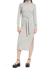 Topshop Ribbed Roll Neck Long Sleeve Midi Dress in Grey at Nordstrom