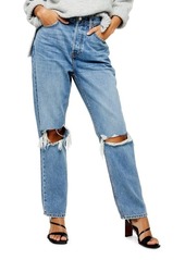 Topshop Ripped Dad Jeans in Mid Denim at Nordstrom