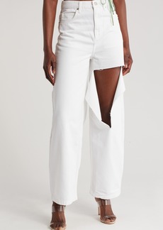 Topshop Ripped Knee Baggy Jeans in White at Nordstrom Rack
