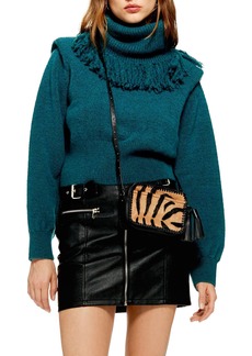 Topshop Rockit Fringe Turtleneck Sweater