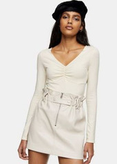 Topshop ruched front long sleeve top in cream