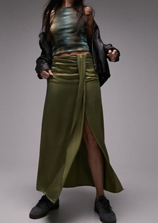 Topshop Ruched Front Vent Satin Maxi Skirt